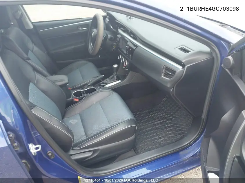 2016 TOYOTA COROLLA VIN 2T1BURHE4GC703098 — фото 5