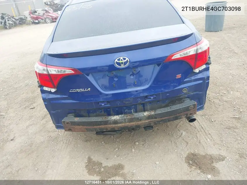 2016 TOYOTA COROLLA VIN 2T1BURHE4GC703098 — фото 6