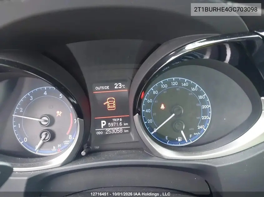2016 TOYOTA COROLLA VIN 2T1BURHE4GC703098 — фото 7
