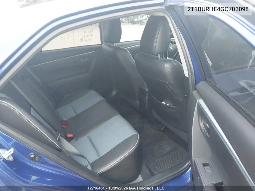 2016 TOYOTA COROLLA VIN 2T1BURHE4GC703098 — фото 8