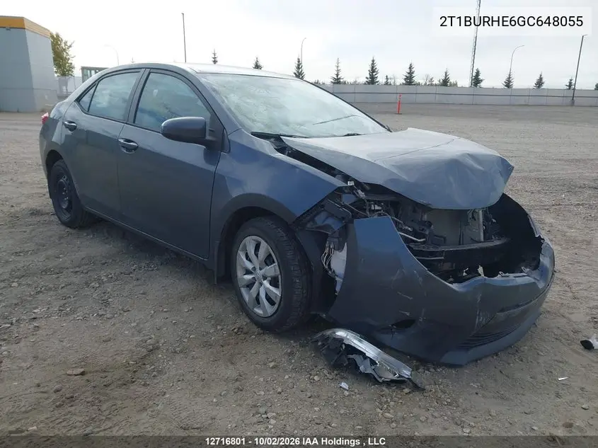 TOYOTA COROLLA 2016, VIN 2T1BURHE6GC648055