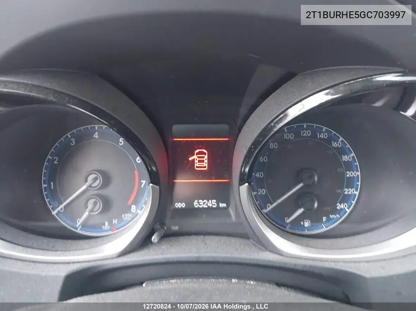 2016 TOYOTA COROLLA VIN 2T1BURHE5GC703997 — фото 7