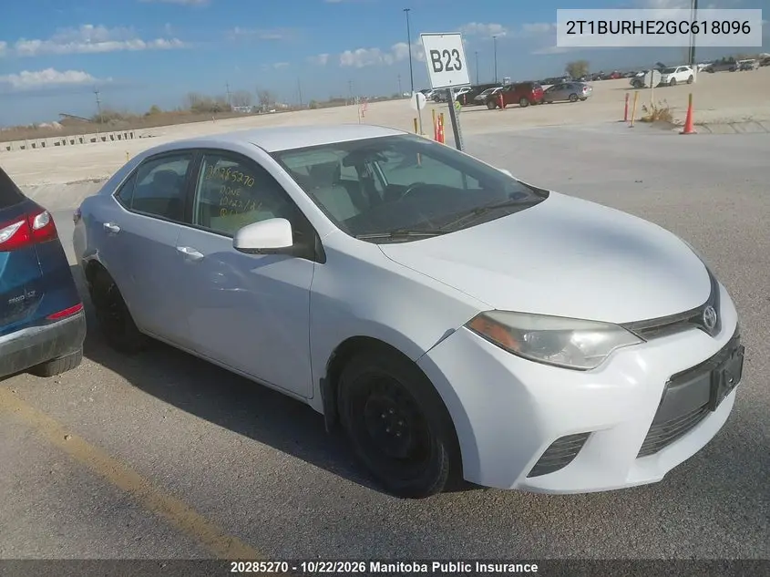 TOYOTA COROLLA 2016, VIN 2T1BURHE2GC618096