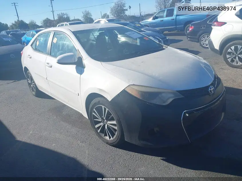 TOYOTA COROLLA 2016, VIN 5YFBURHE4GP438974