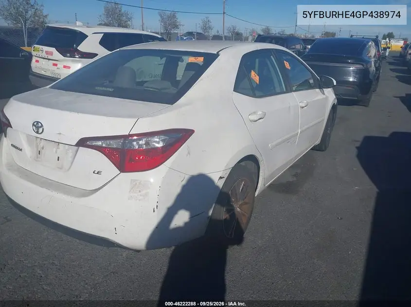 2016 TOYOTA COROLLA VIN 5YFBURHE4GP438974 — фото 4