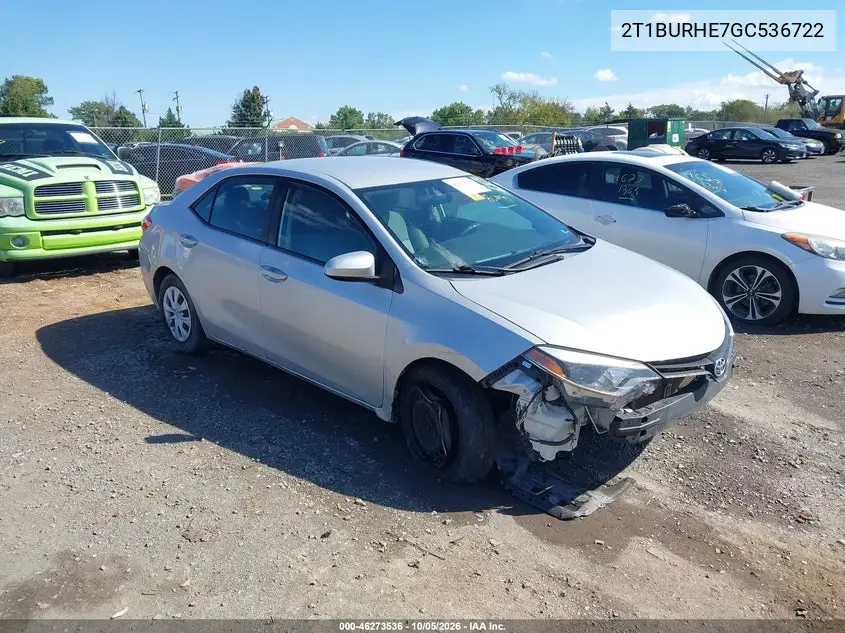 TOYOTA COROLLA 2016, VIN 2T1BURHE7GC536722