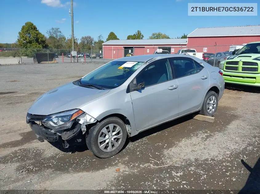 2016 TOYOTA COROLLA VIN 2T1BURHE7GC536722 — фото 2