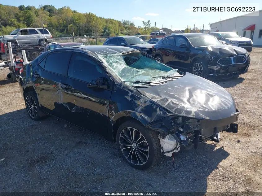 TOYOTA COROLLA 2016, VIN 2T1BURHE1GC692223
