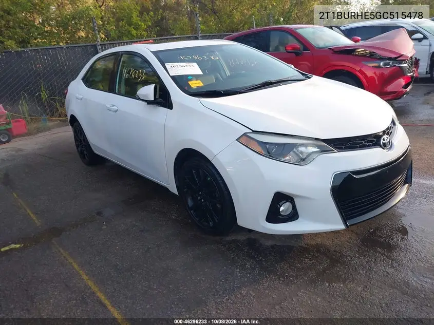 TOYOTA COROLLA 2016, VIN 2T1BURHE5GC515478