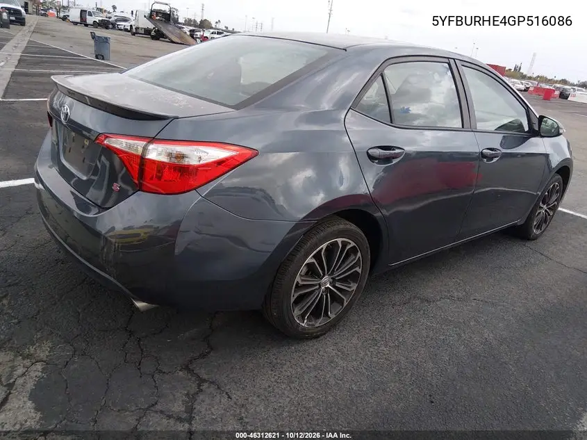 2016 TOYOTA COROLLA VIN 5YFBURHE4GP516086 — фото 4