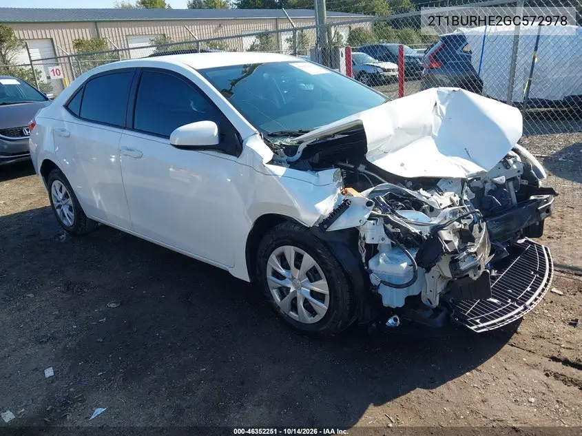 TOYOTA COROLLA 2016, VIN 2T1BURHE2GC572978