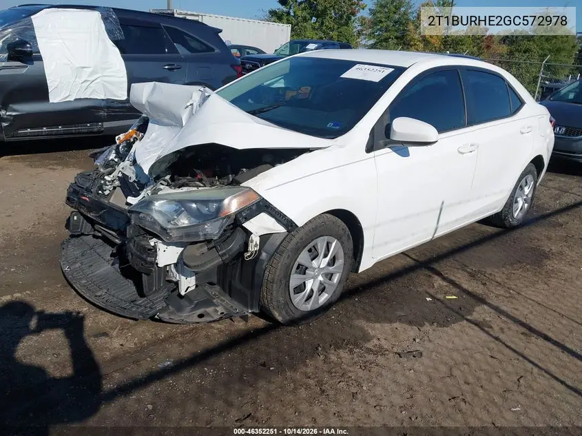 2016 TOYOTA COROLLA VIN 2T1BURHE2GC572978 — фото 2