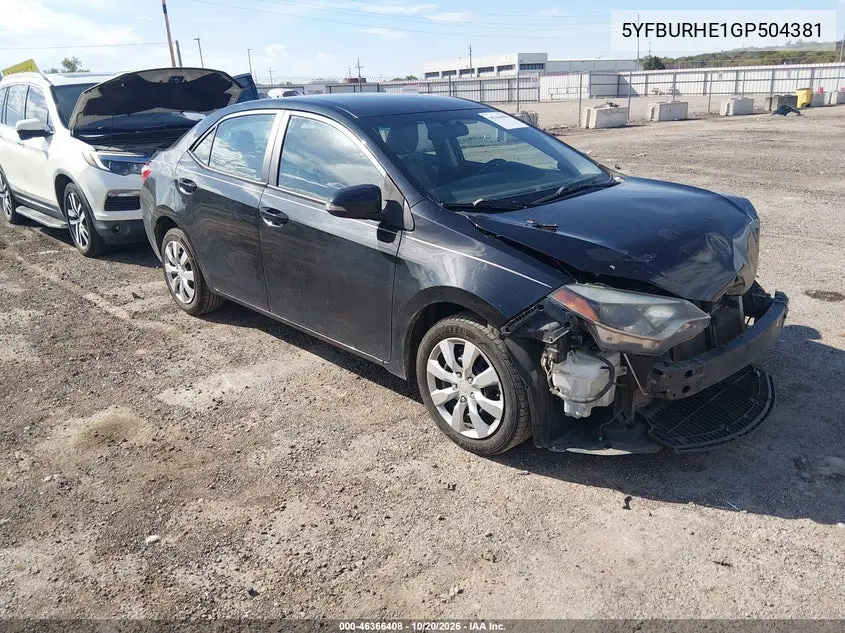 TOYOTA COROLLA 2016, VIN 5YFBURHE1GP504381