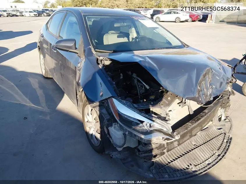 TOYOTA COROLLA 2016, VIN 2T1BURHE5GC568374