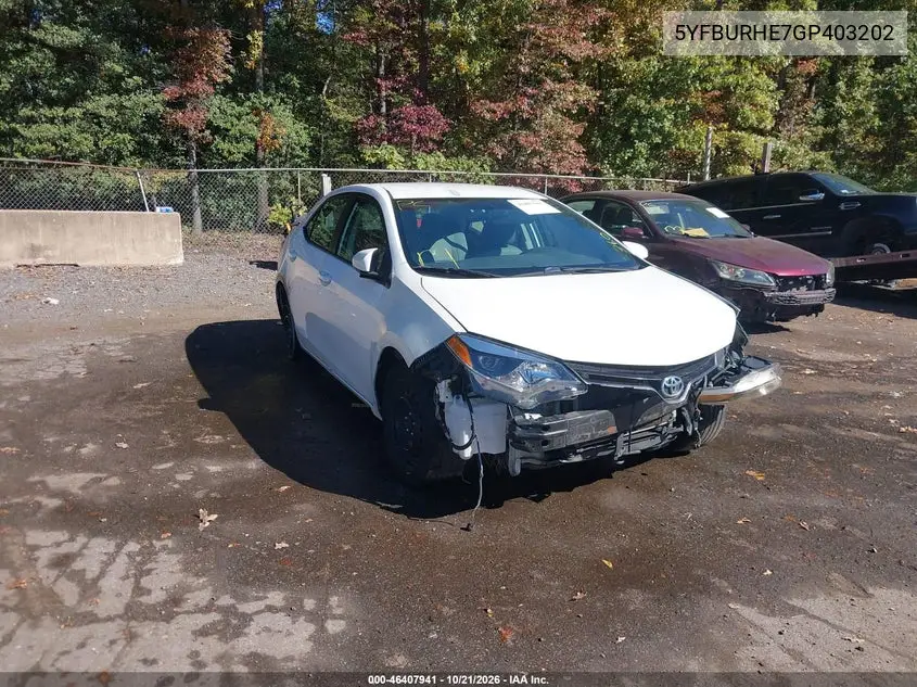 TOYOTA COROLLA 2016, VIN 5YFBURHE7GP403202