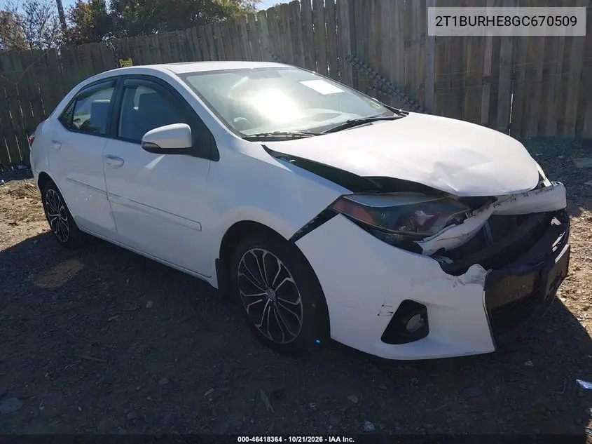 TOYOTA COROLLA 2016, VIN 2T1BURHE8GC670509