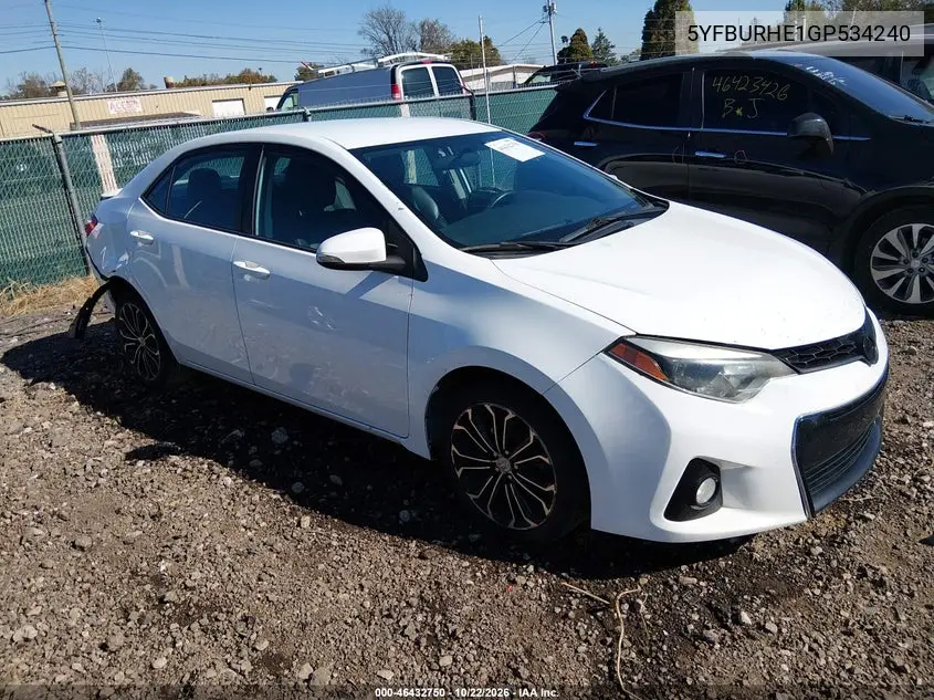 TOYOTA COROLLA 2016, VIN 5YFBURHE1GP534240