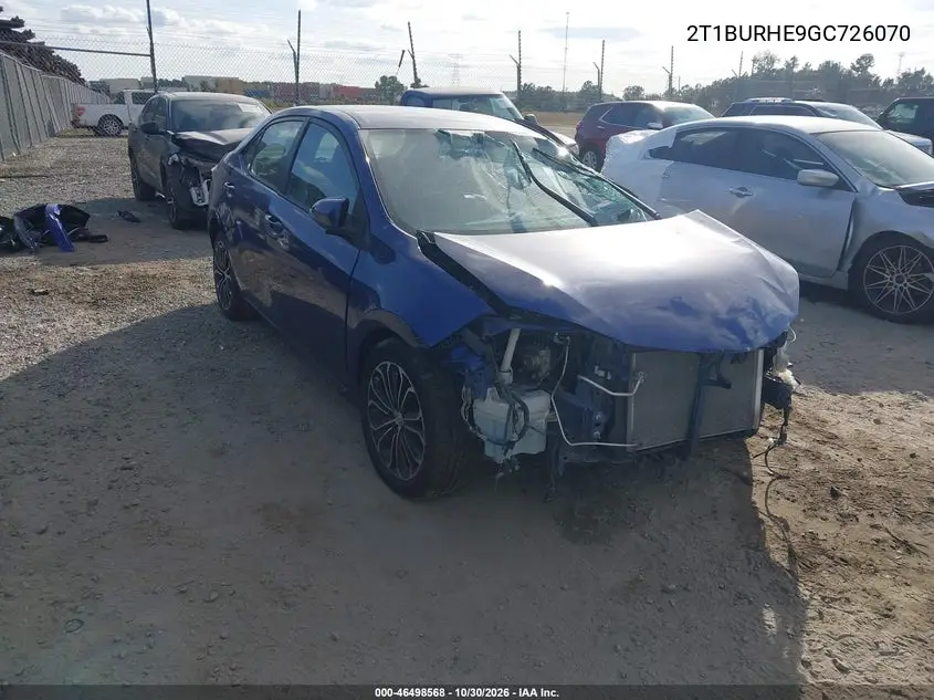 TOYOTA COROLLA 2016, VIN 2T1BURHE9GC726070