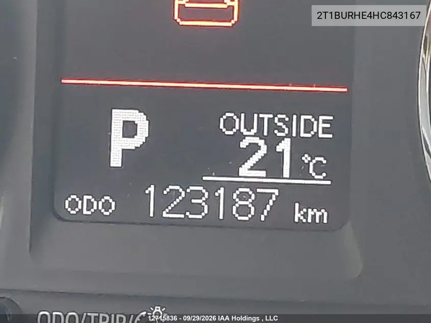 2017 TOYOTA COROLLA VIN 2T1BURHE4HC843167 — фото 15