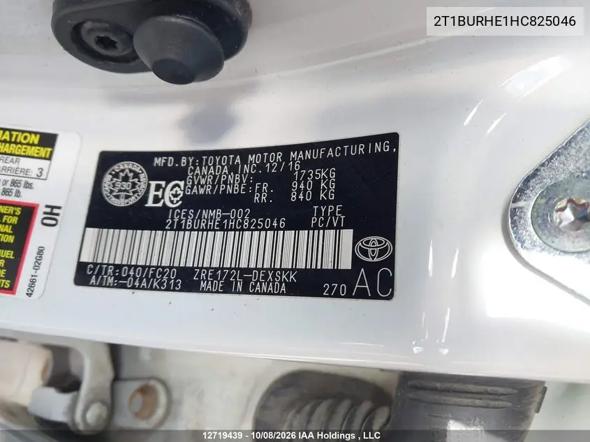 2017 TOYOTA COROLLA VIN 2T1BURHE1HC825046 — фото 18