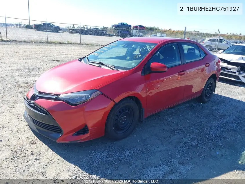 2017 TOYOTA COROLLA VIN 2T1BURHE2HC751927 — фото 2