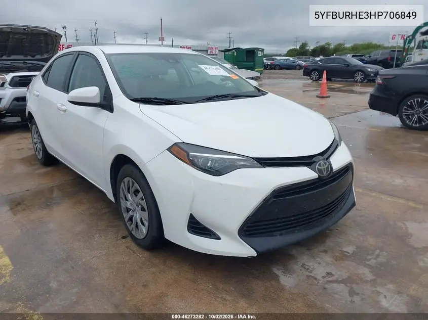 TOYOTA COROLLA 2017, VIN 5YFBURHE3HP706849