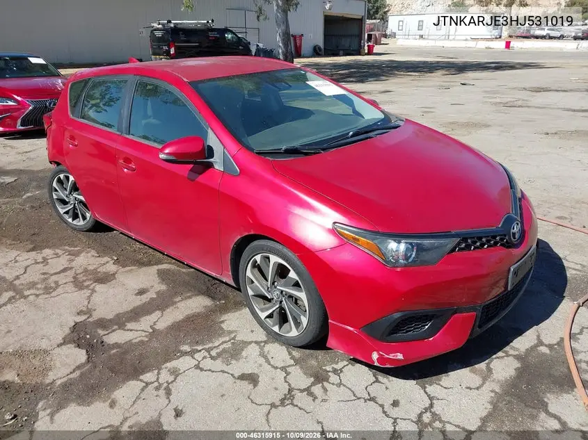TOYOTA COROLLA 2017, VIN JTNKARJE3HJ531019