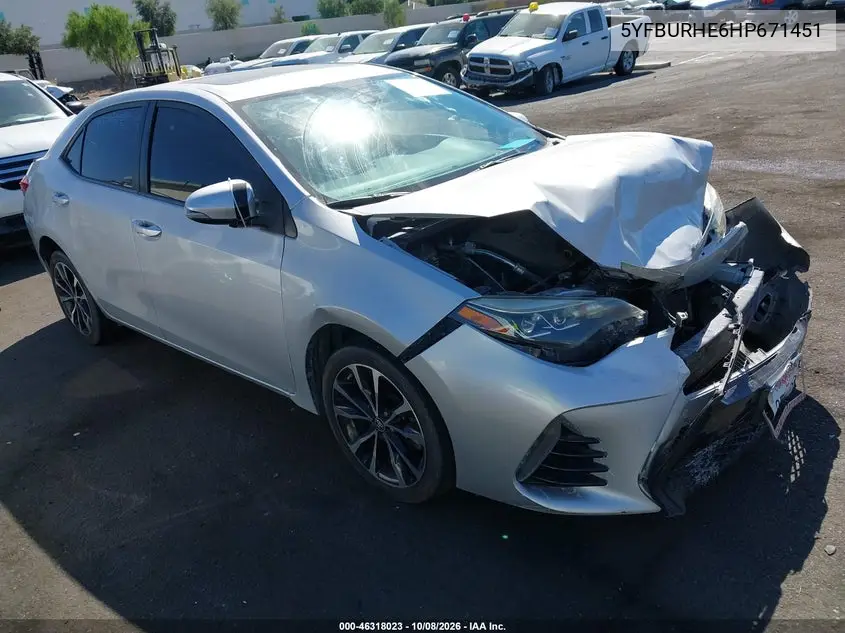 TOYOTA COROLLA 2017, VIN 5YFBURHE6HP671451