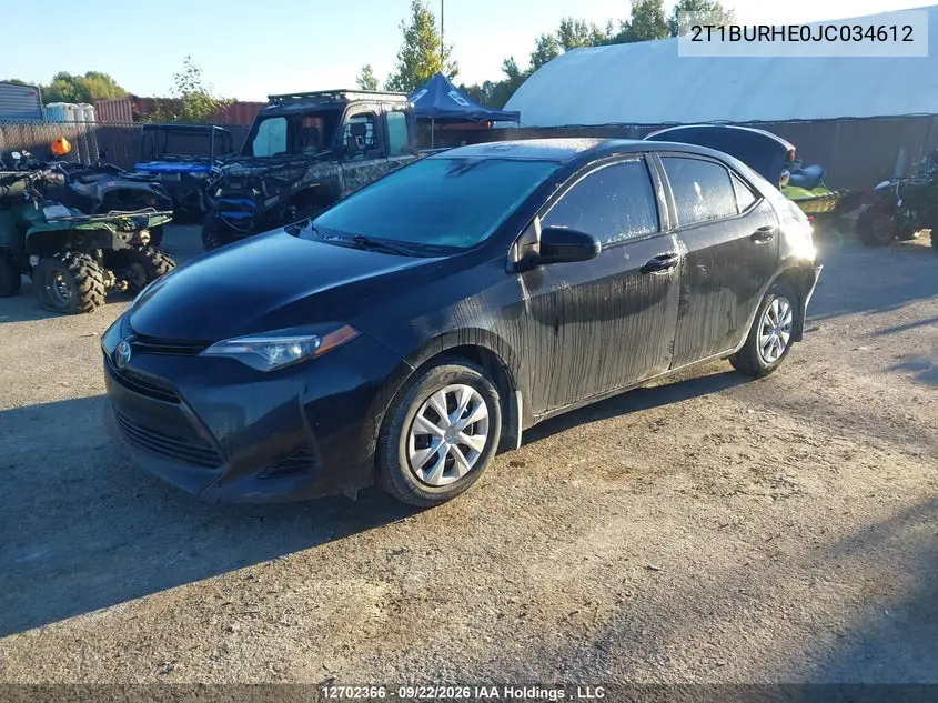 2018 TOYOTA COROLLA VIN 2T1BURHE0JC034612 — фото 2