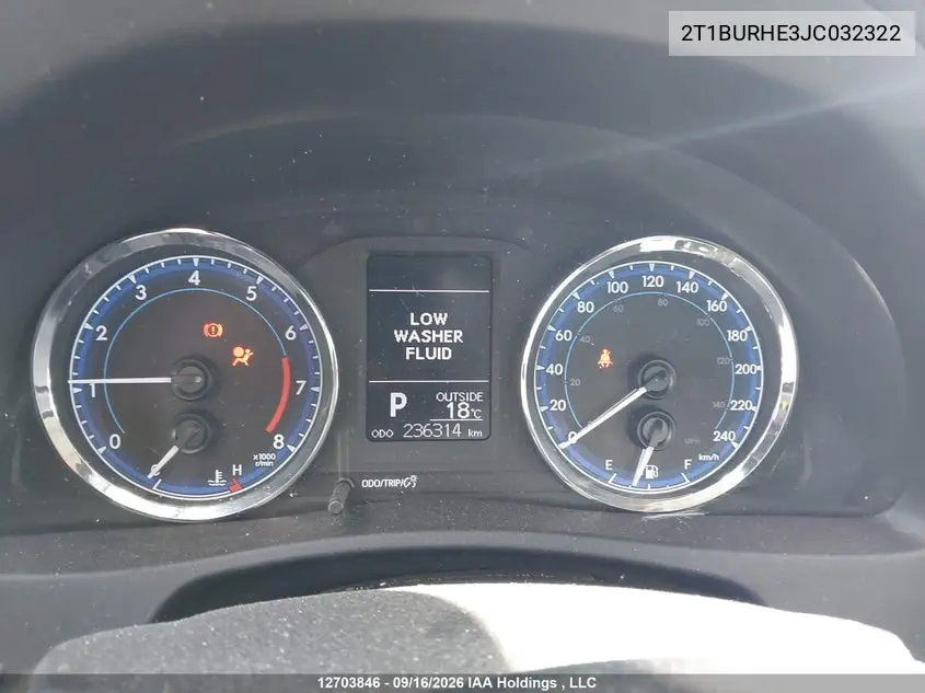 2018 TOYOTA COROLLA VIN 2T1BURHE3JC032322 — фото 7