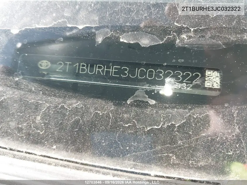 2018 TOYOTA COROLLA VIN 2T1BURHE3JC032322 — фото 9
