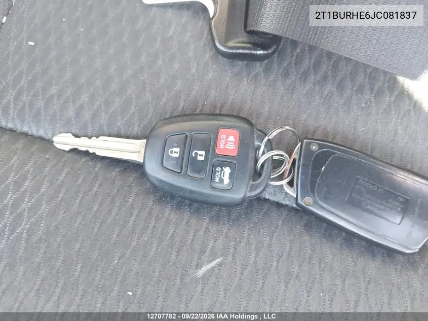 2018 TOYOTA COROLLA VIN 2T1BURHE6JC081837 — фото 11