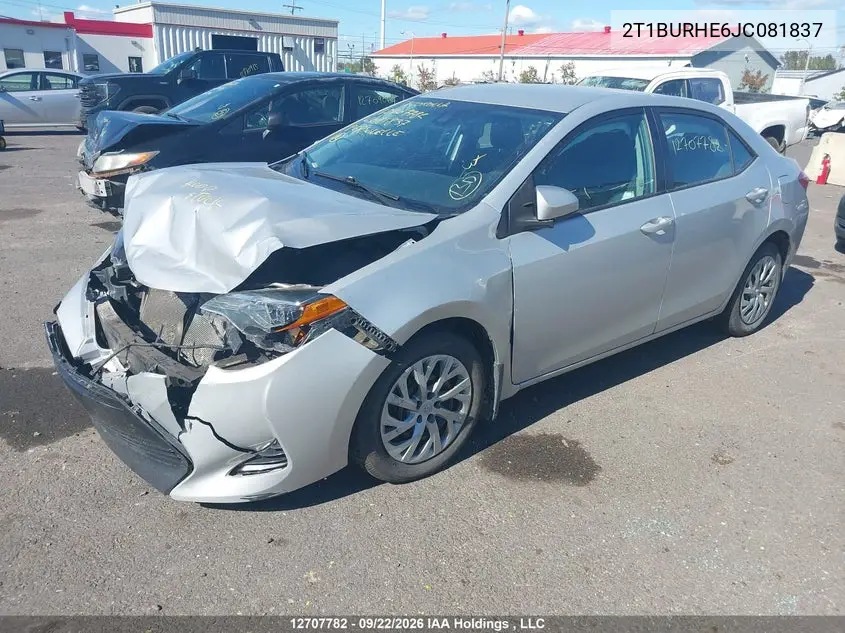 2018 TOYOTA COROLLA VIN 2T1BURHE6JC081837 — фото 2