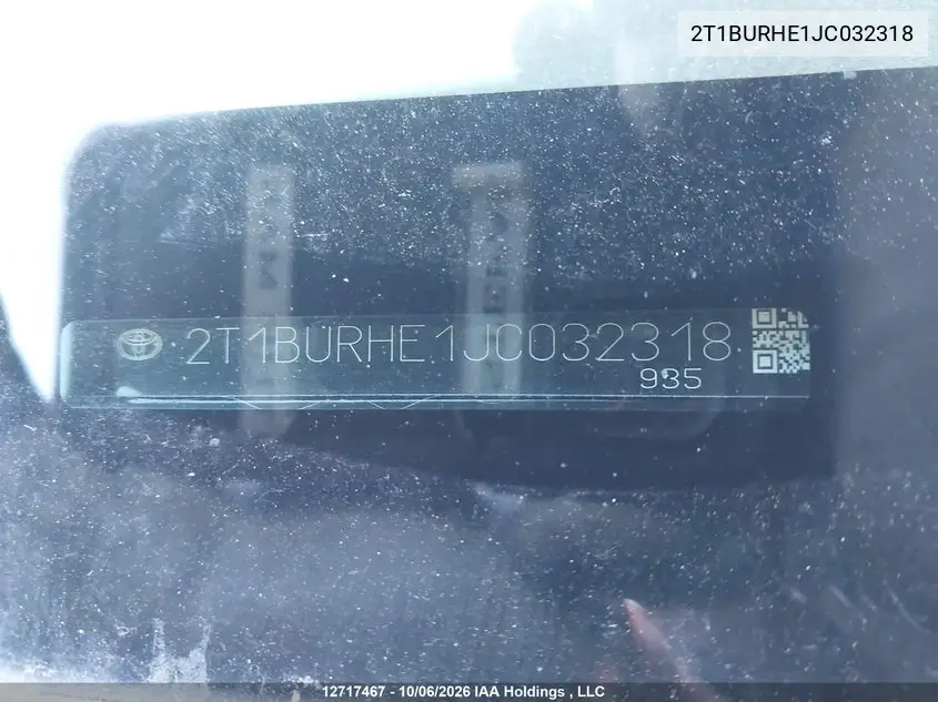 2018 TOYOTA COROLLA VIN 2T1BURHE1JC032318 — фото 9