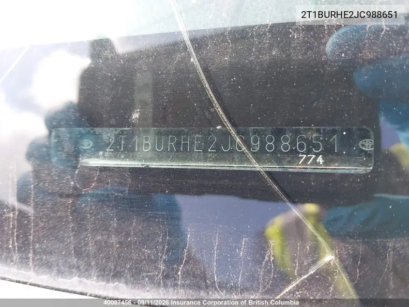 2018 TOYOTA COROLLA VIN 2T1BURHE2JC988651 — фото 19