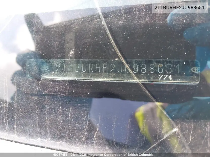 2018 TOYOTA COROLLA VIN 2T1BURHE2JC988651 — фото 20