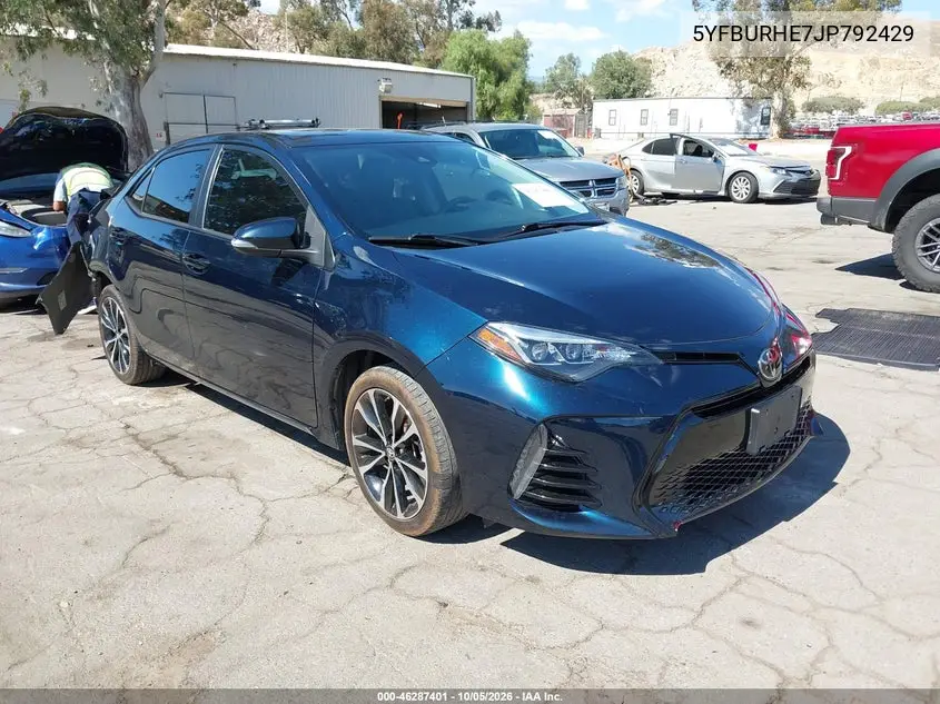 TOYOTA COROLLA 2018, VIN 5YFBURHE7JP792429