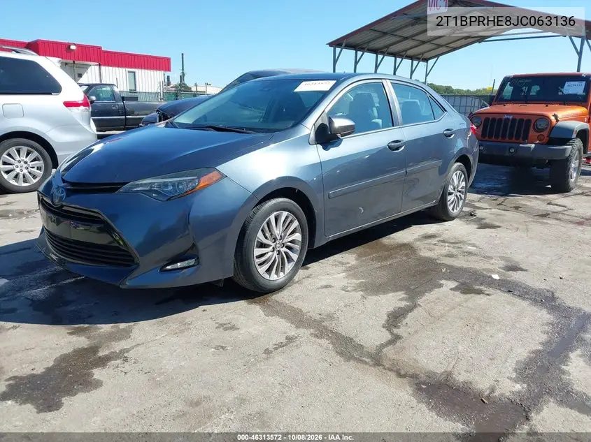 2018 TOYOTA COROLLA VIN 2T1BPRHE8JC063136 — фото 2