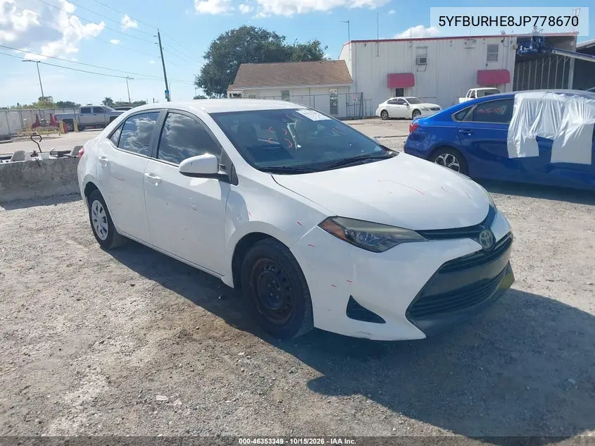 TOYOTA COROLLA 2018, VIN 5YFBURHE8JP778670