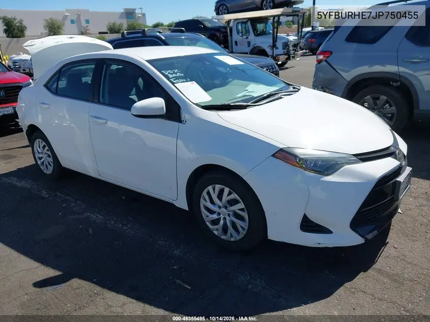 TOYOTA COROLLA 2018, VIN 5YFBURHE7JP750455