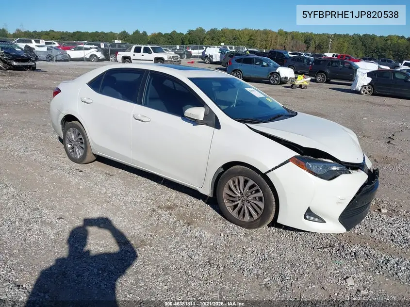 TOYOTA COROLLA 2018, VIN 5YFBPRHE1JP820538