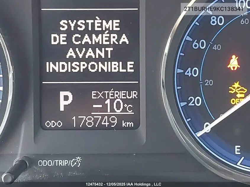 2019 TOYOTA COROLLA VIN 2T1BURHE9KC138341 — фото 15