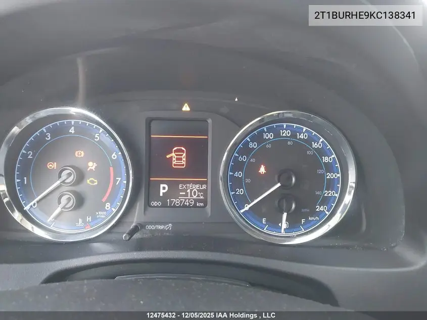 2019 TOYOTA COROLLA VIN 2T1BURHE9KC138341 — фото 7
