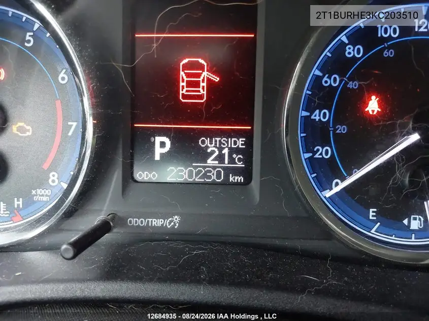 2019 TOYOTA COROLLA VIN 2T1BURHE3KC203510 — фото 14