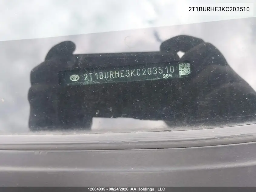 2019 TOYOTA COROLLA VIN 2T1BURHE3KC203510 — фото 19