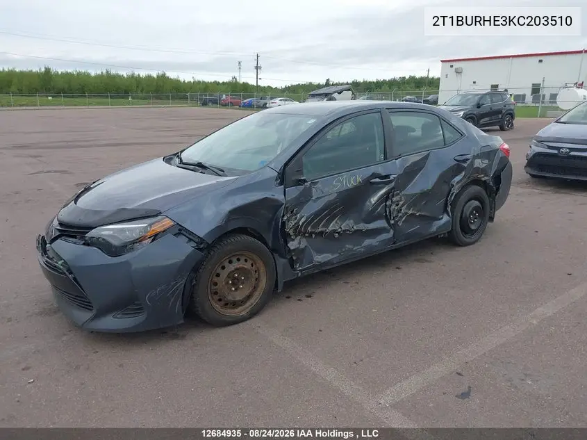 2019 TOYOTA COROLLA VIN 2T1BURHE3KC203510 — фото 2
