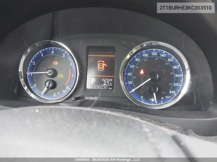 2019 TOYOTA COROLLA VIN 2T1BURHE3KC203510 — фото 7