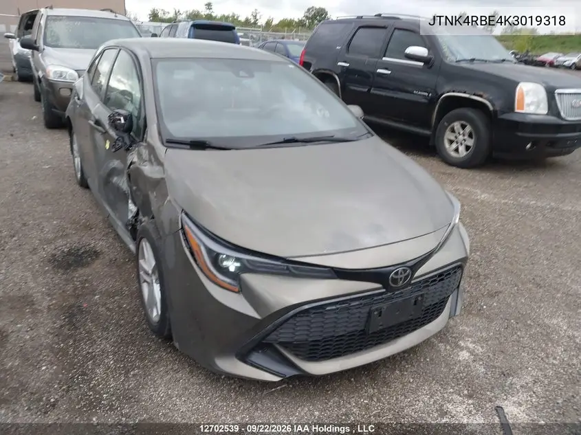 TOYOTA COROLLA 2019, VIN JTNK4RBE4K3019318