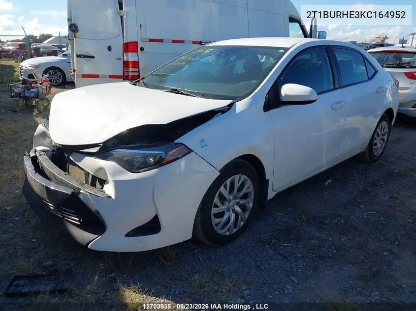 2019 TOYOTA COROLLA VIN 2T1BURHE3KC164952 — фото 2