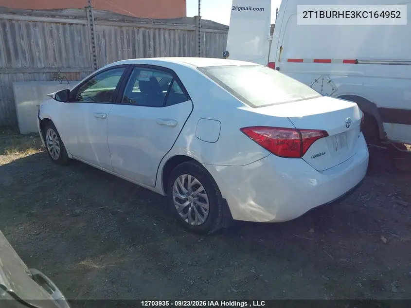 2019 TOYOTA COROLLA VIN 2T1BURHE3KC164952 — фото 3